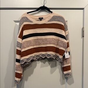 Striped Cropped Sweater in Cream and Brown